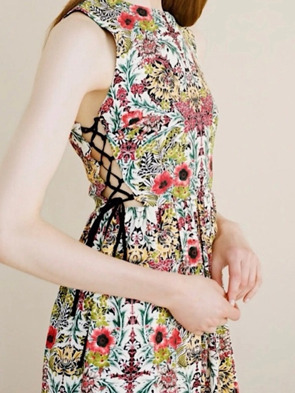 Topshop Autumn Woodland Floral Side Lace-Up Midi Dress Size 4